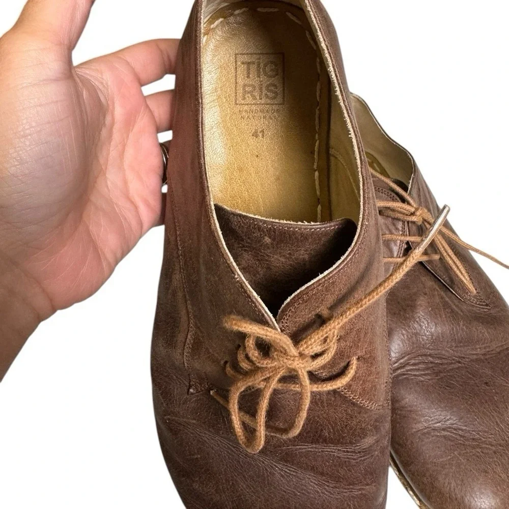 TIGRIS Men's Brown Leather Lace-Up Shoes Size 41‎ Comfortable Casual Footwear SU